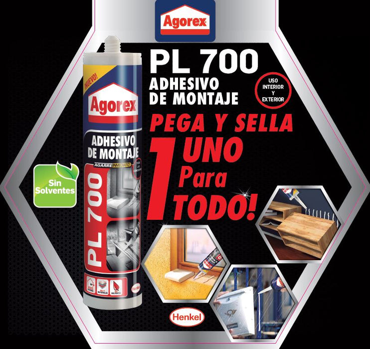 ADHESIVO MONTAJE PL 700 CART. 370 ML AGOREX — FerreterÃa La Estrella